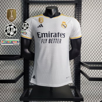 Camisa Real Madrid I 23/24 Versão Jogador + Patchs + Personalização Grátis