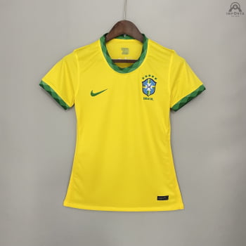 Camisa Seleção Brasileira I 2020 Versão Torcedor Feminina + Personalização Grátis Camisa Seleção Brasileira I 2020 Versão Torcedor Feminina + Personalização Grátis