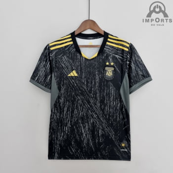 Camisa da Seleção Argentina 2022 Comemorativa Black Versão Torcedor + Personalização Grátis Camisa da Seleção Argentina 2022 Comemorativa Black Versão Torcedor + Personalização Grátis