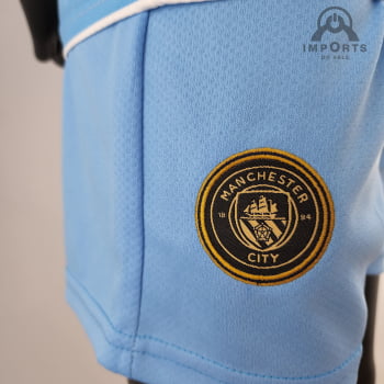 Kit Infantil Manchester City 22/23 Versão Jogador Ed. Especial Azul e Branco