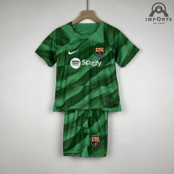 Kit Infantil Barcelona 23/24 Goleiro Verde + Personalização Grátis 