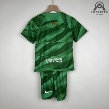 Kit Infantil Barcelona 23/24 Goleiro Verde + Personalização Grátis