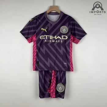 Kit Infantil Manchester City 23/24 Goleiro Personalização Grátis - Roxo