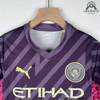 Kit Infantil Manchester City 23/24 Goleiro Personalização Grátis - Roxo