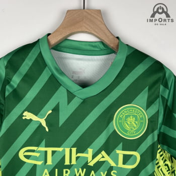 Kit Infantil Manchester City 23/24 Goleiro Personalização Grátis - Verde