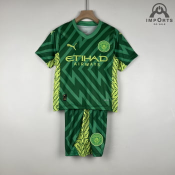 Kit Infantil Manchester City 23/24 Goleiro Personalização Grátis - Verde