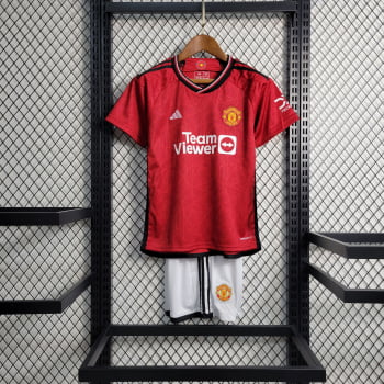 Kit Infantil Manchester United I 23/24 + Personalização Grátis