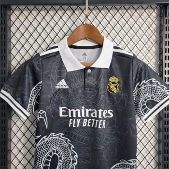 Kit Infantil Real Madrid 23/24 Ed. Especial Dragão Preta + Personalização Grátis 