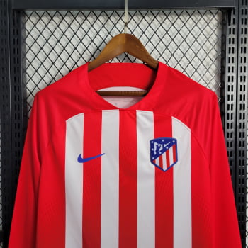 Manga Longa Atlético de Madrid I 23/24 Versão Torcedor + Personalização Grátis