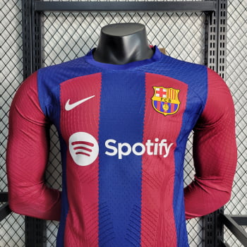 Manga Longa Barcelona I 23/24 Versão Jogador + Personalização Grátis