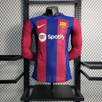 Manga Longa Barcelona I 23/24 Versão Jogador + Personalização Grátis Manga Longa Barcelona I 23/24 Versão Jogador + Personalização Grátis