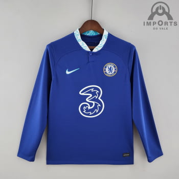 Manga Longa Chelsea I 22/22 Versão Torcedor + Personalização Grátis Manga Longa Chelsea I 22/22 Versão Torcedor + Personalização Grátis