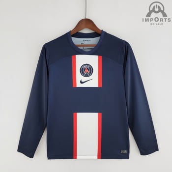 Manga Longa Paris Saint-Germain l 22/23 Versão Torcedor + Personalização Grátis Manga Longa Paris Saint-Germain l 22/23 Versão Torcedor + Personalização Grátis