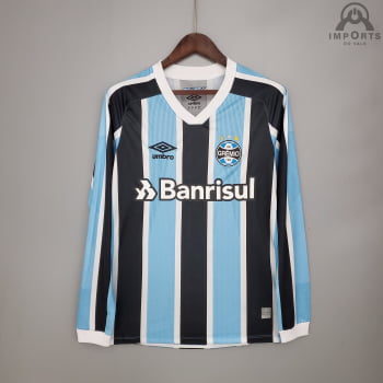 Camisa Manga Longa Grêmio I 21/22 Versão Torcedor + Personalização Grátis Camisa Manga Longa Grêmio I 21/22 Versão Torcedor + Personalização Grátis