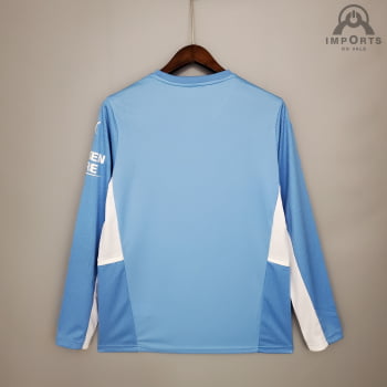 Camisa Manchester City I 21/22 Manga Longa + Personalização Grátis