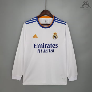 Camisa Manga Longa Real Madrid I 21/22 + Personalização Grátis Camisa Manga Longa Real Madrid I 21/22 + Personalização Grátis