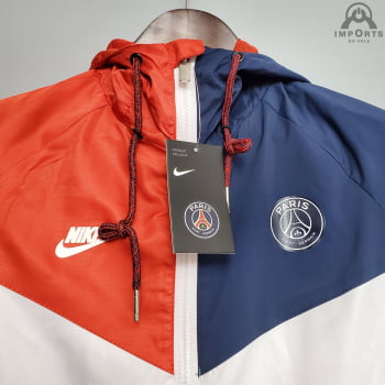 Jaqueta Corta-Vento Paris Saint-Germain (PSG) 21/22 - Branco, azul e vermelho 