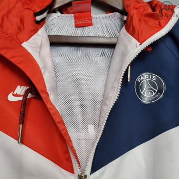 Jaqueta Corta-Vento Paris Saint-Germain (PSG) 21/22 - Branco, azul e vermelho 