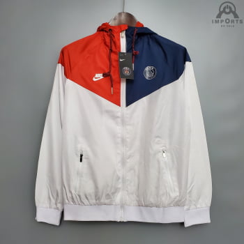 Jaqueta Corta-Vento Paris Saint-Germain (PSG) 21/22 - Branco, azul e vermelho 
