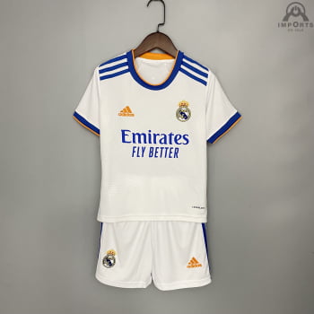 Kit Infantil Real Madrid I 21/22 + Personalização Grátis Kit Infantil Real Madrid I 21/22 + Personalização Grátis